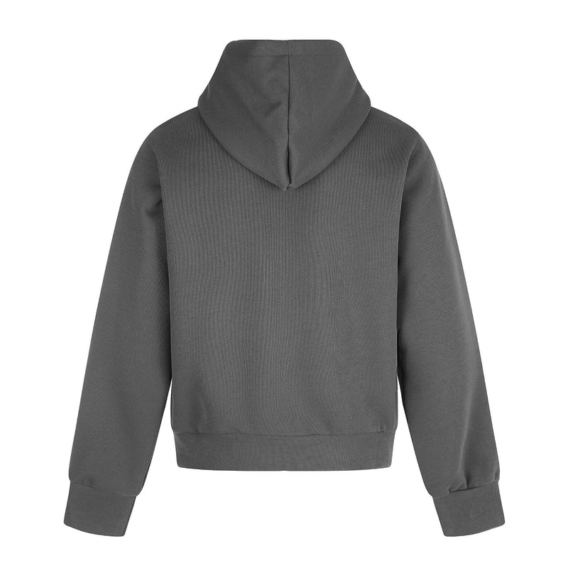 Graphic Zip-Up Hoodie – Dark Grey Studded Streetwear Cardigan with Anime Print