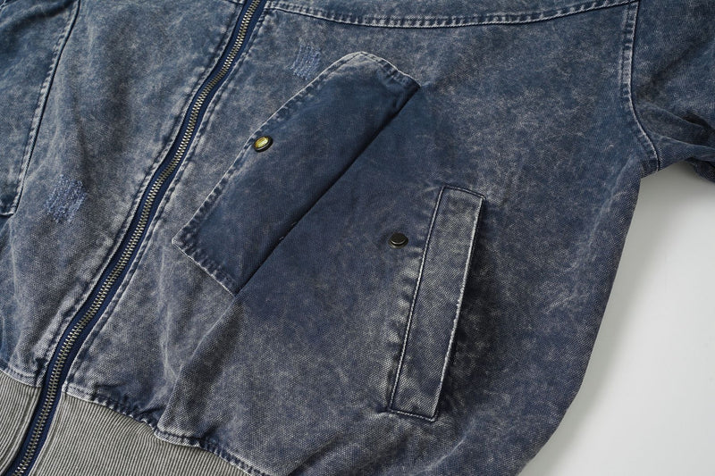 Chaqueta bomber con capucha y lavado ácido en dos tonos – Efecto falso conjunto oversize