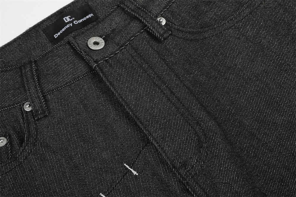 Men's Wide-Leg Jeans with Contrast Stitch Detail – Dark Wash Straight Denim