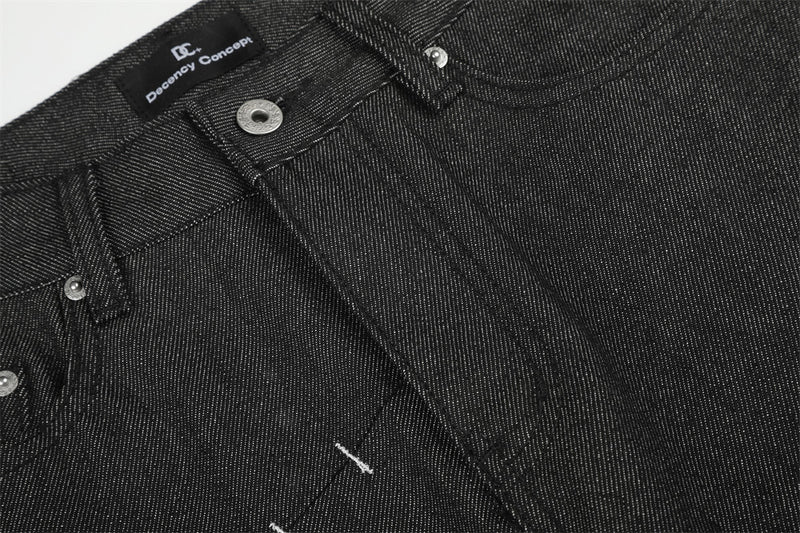 Men's Wide-Leg Jeans with Contrast Stitch Detail – Dark Wash Straight Denim