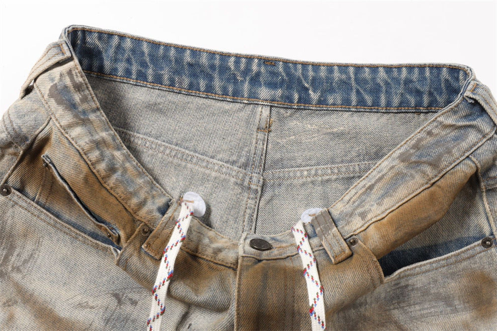 Distressed Jeans for Men – Baggy Wide-Leg Tie-Dye Washed Denim