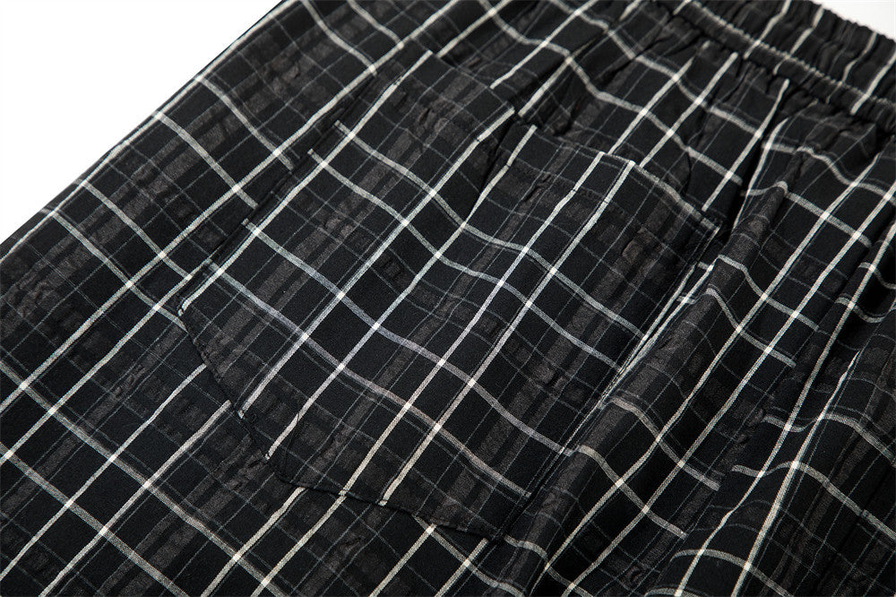 Men's Plaid Wide-Leg Pants – Relaxed Fit Drawstring Trousers