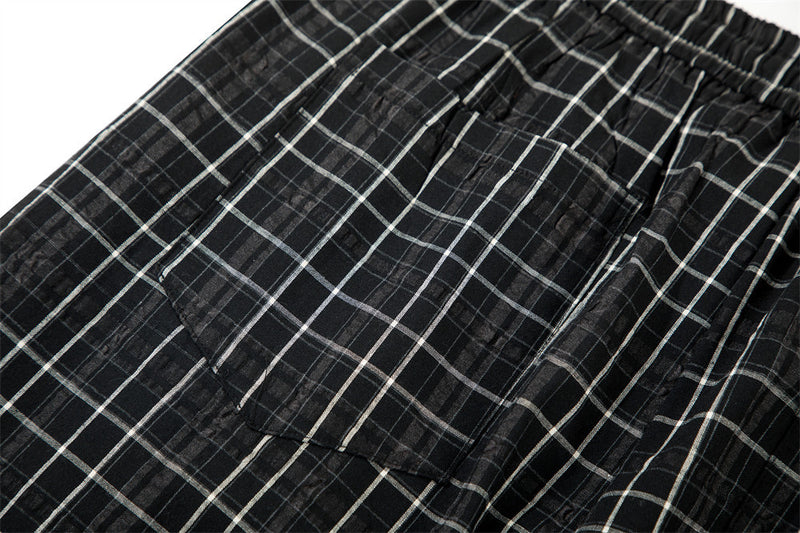 Men's Plaid Wide-Leg Pants – Relaxed Fit Drawstring Trousers