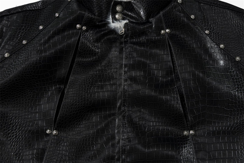 Chaqueta bomber de hombre con cuello de pelo – Cuero PU negro grabado efecto cocodrilo