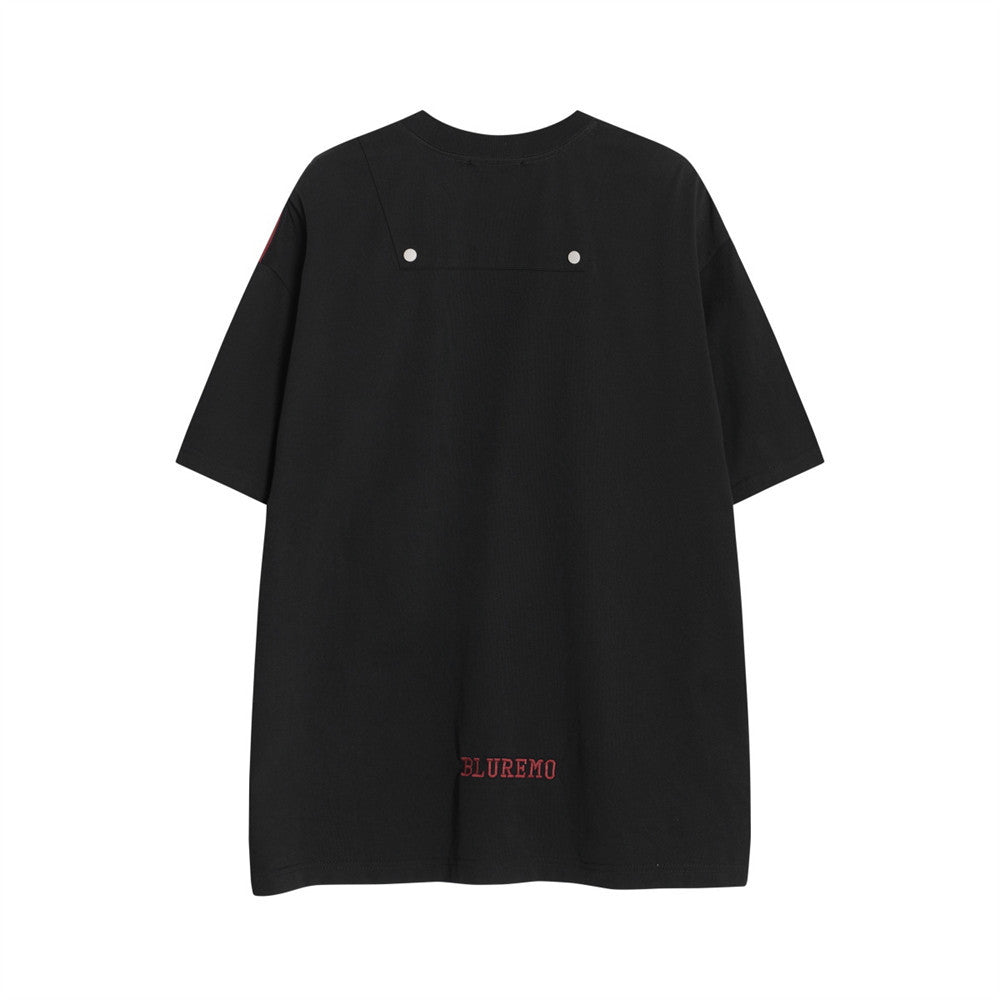 Oversized Irregular Stitch Contrast Snap-Shoulder T-Shirt
