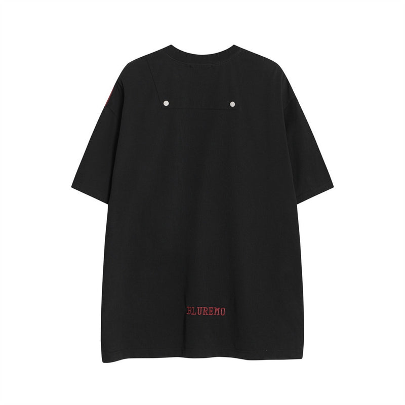 Oversized Irregular Stitch Contrast Snap-Shoulder T-Shirt