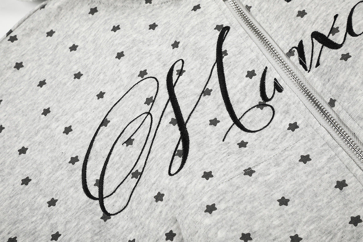 Sweat à capuche zippé court à motif étoiles et croix