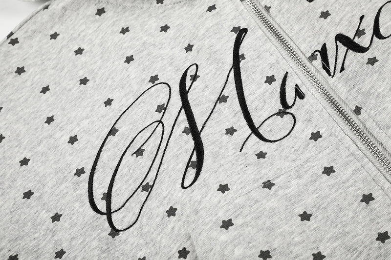 Sweat à capuche zippé court à motif étoiles et croix