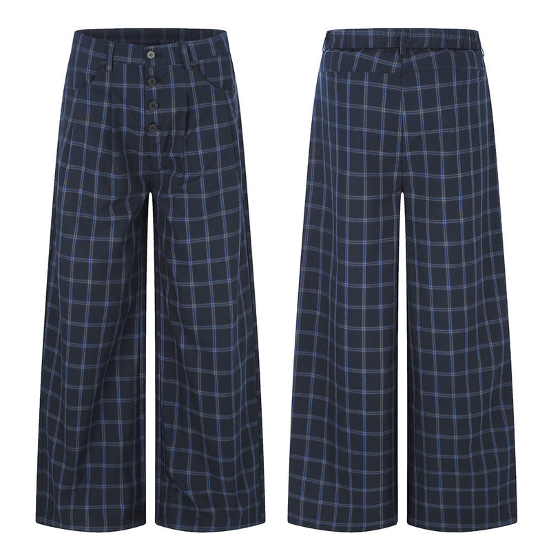 Wide-Leg Plaid Trousers – Men's High-Street Button-Fly Straight Pants