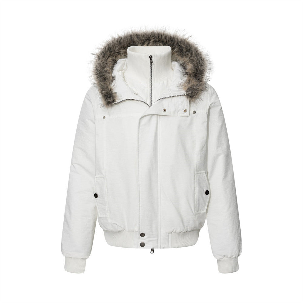 Blouson bomber à capuche en fausse fourrure – Manteau d'hiver homme isolant à double zip