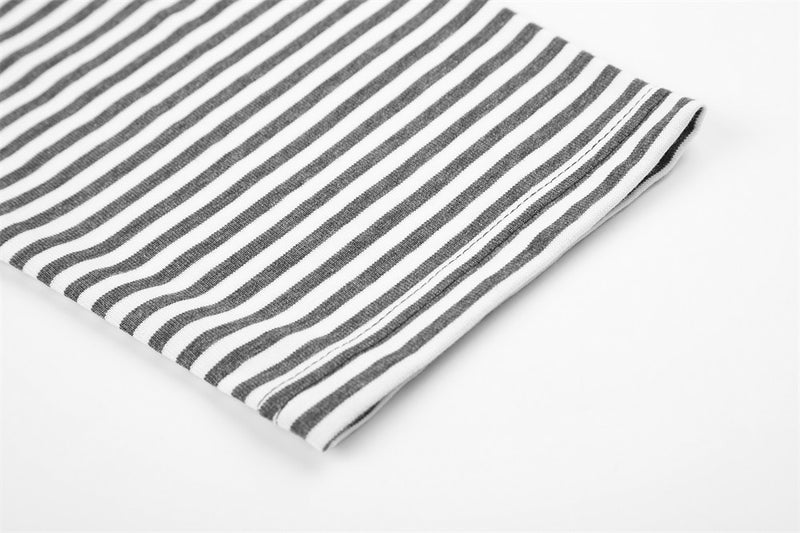 Faux-Layered Graphic Long Sleeve Tee with Black & White Striped Sleeves