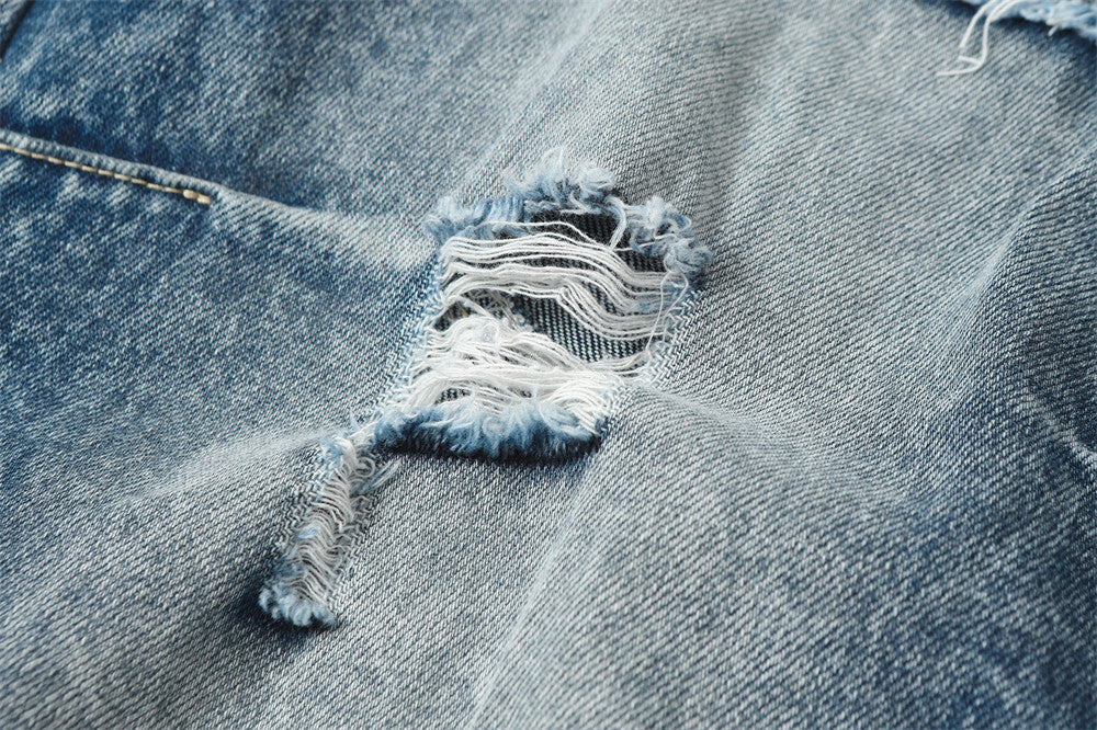 Gradient Washed Ripped Wide-Leg Jeans – Baggy Patchwork Dad Pants