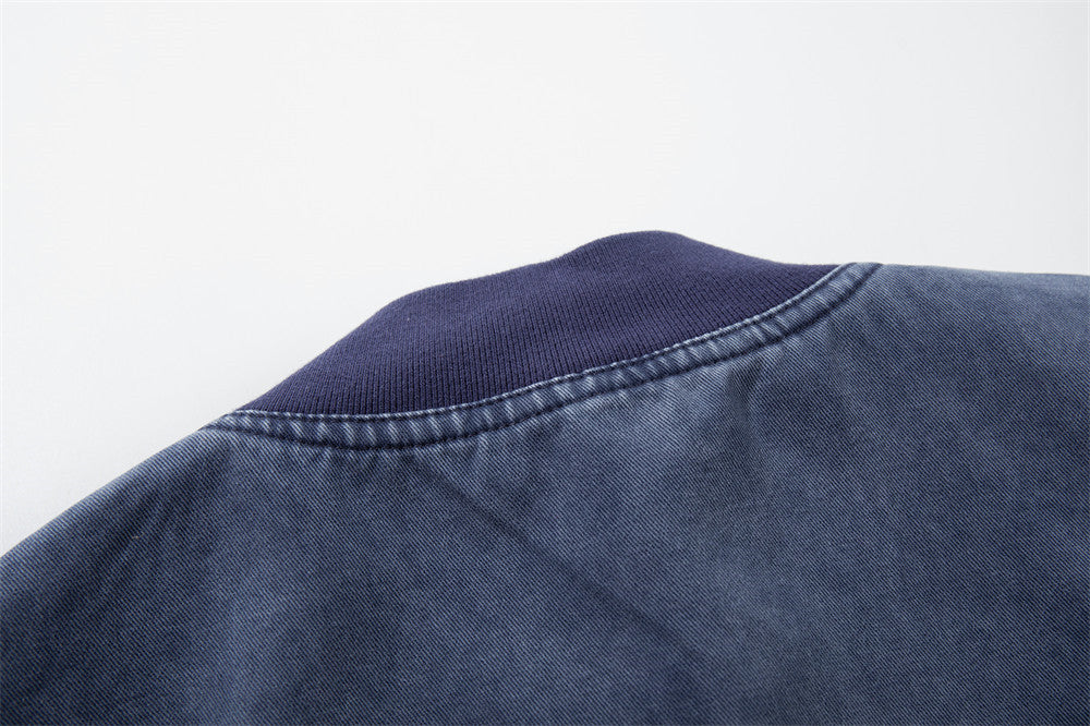 Veste bomber en toile délavée – Col montant oversize pour homme avec grandes poches