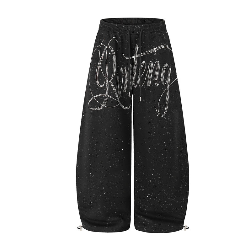 Wide-Leg Sweatpants with Rhinestone Script Lettering – Baggy Hip-Hop Style