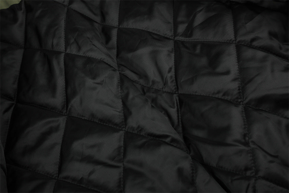 Men's Hooded Bomber Jacket with Detachable Fur-Trim Hood & Military Button