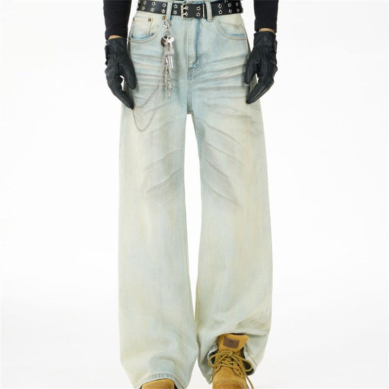 Baggy Pants for Men – Wide Leg Washed Light Blue Denim Jeans