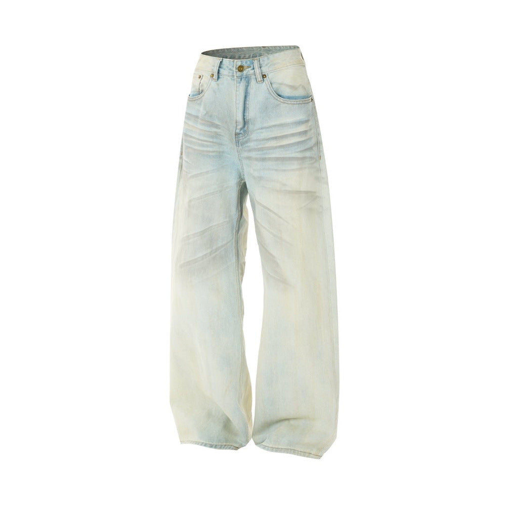 Baggy Pants for Men – Wide Leg Washed Light Blue Denim Jeans