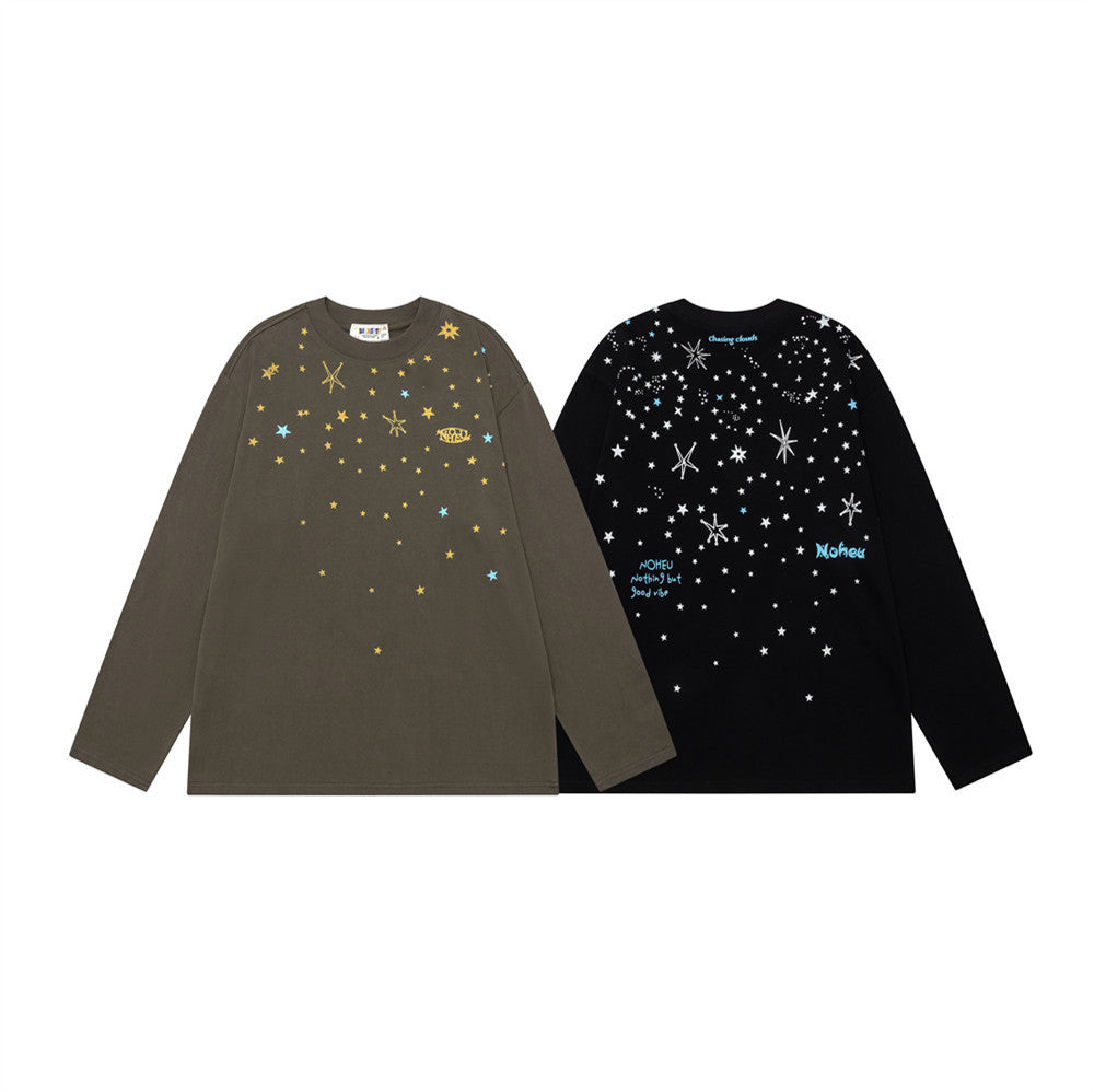 Camiseta de manga larga oversize con estampado de estrellas – Top urbano de corte relajado