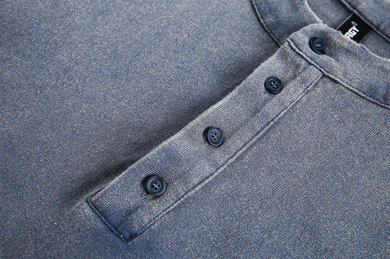 T-shirt Henley manches longues à effet superposé, à carreaux et délavé – Chemise streetwear oversize