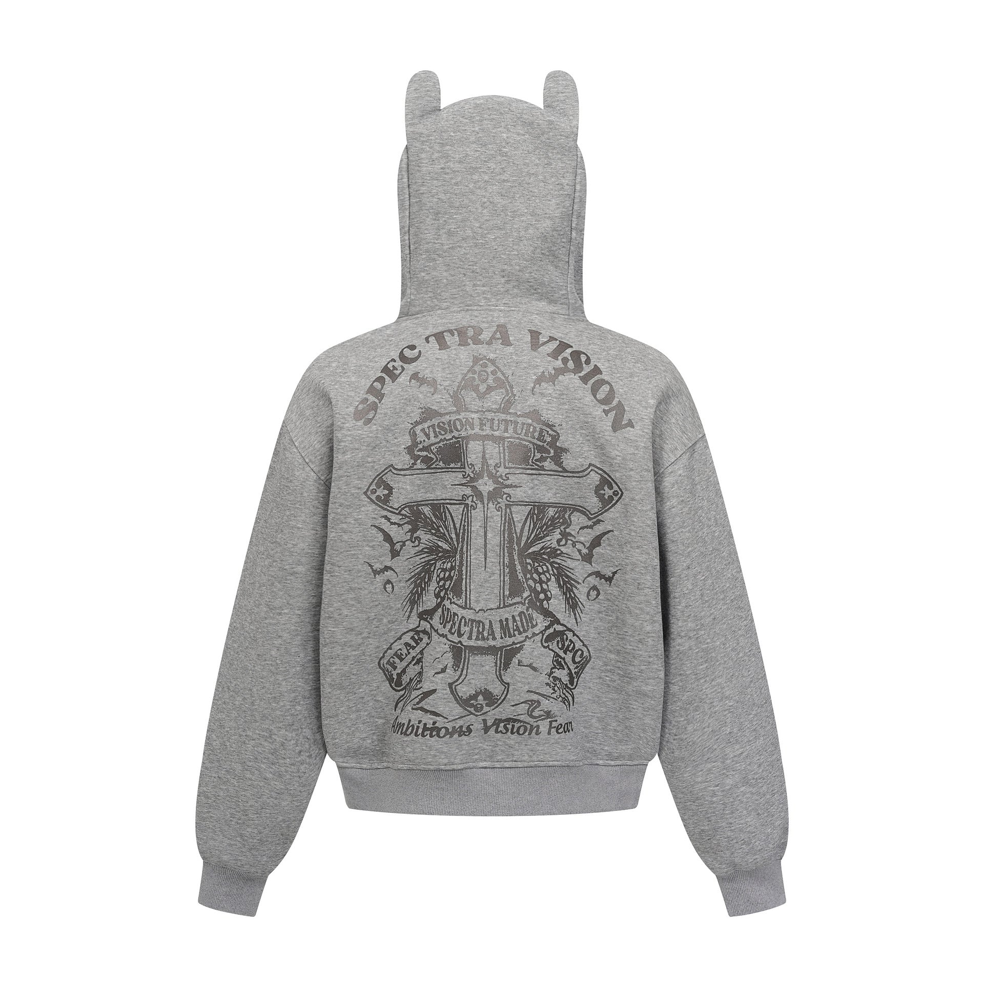 Zip-Hoodie mit Kapuze mit Teufelsohren – Gothic-Kreuz-Graphic-Sweatshirt im Streetwear-Stil