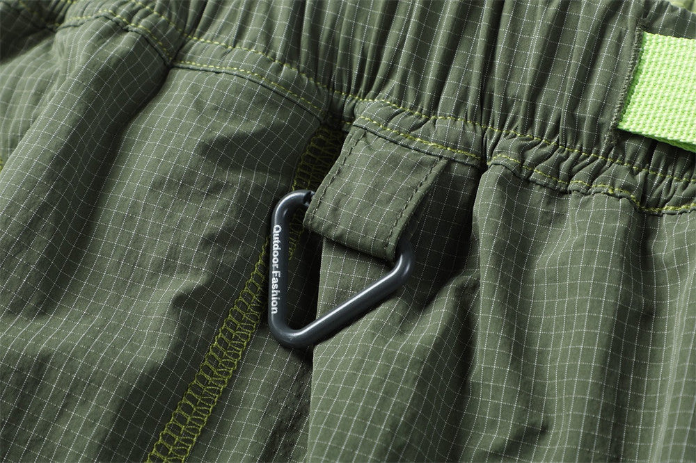 Men's Outdoor Nylon Track Pants with Belt — Contrast Stitch Wide-Leg Casual