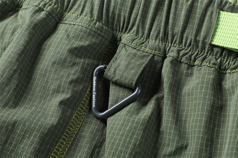 Men's Outdoor Nylon Track Pants with Belt — Contrast Stitch Wide-Leg Casual