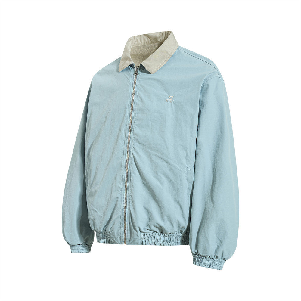 Reversible Oversized Bomber Jacket – Contrast Collar, Dual-Wear Workwear Style