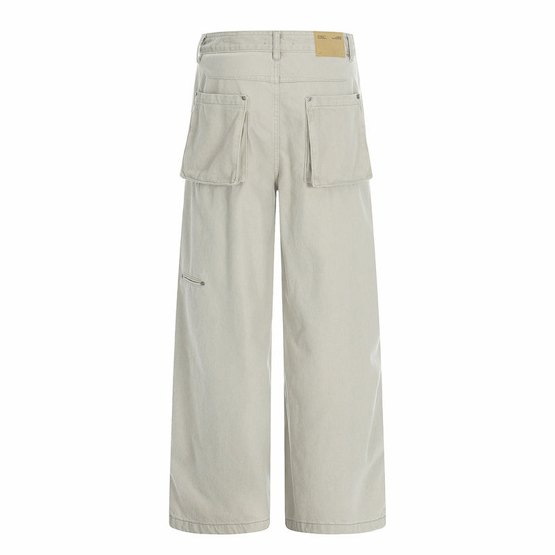 Wide-Leg Straight-Cut Trousers – Men's Relaxed Utility Pants with Back Pocket