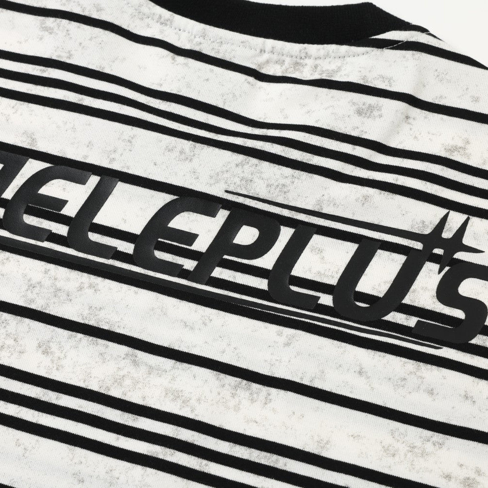 Striped Long-Sleeve T-Shirt – Oversized Crew Neck with Logo Print