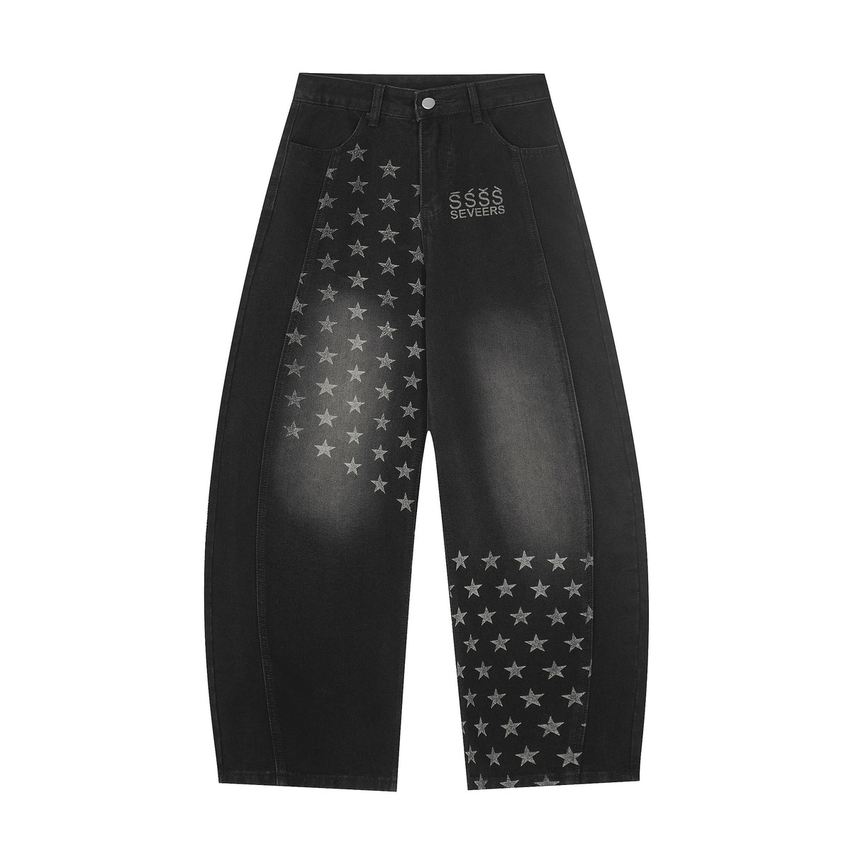 Baggy Star Print Jeans Wide-Leg Denim Pants