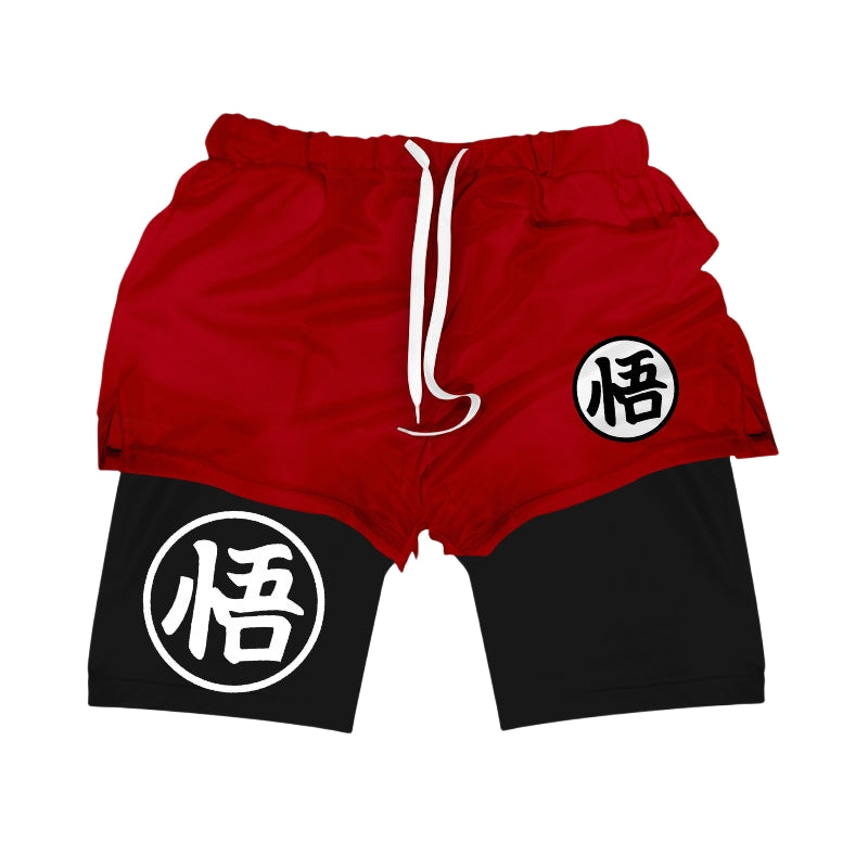 Dragon Ball Goku Symbol Gym Shorts - Shorts de entrenamiento Saiyan para hombres y mujeres | Armisión de fitness de anime con diseño de kanji