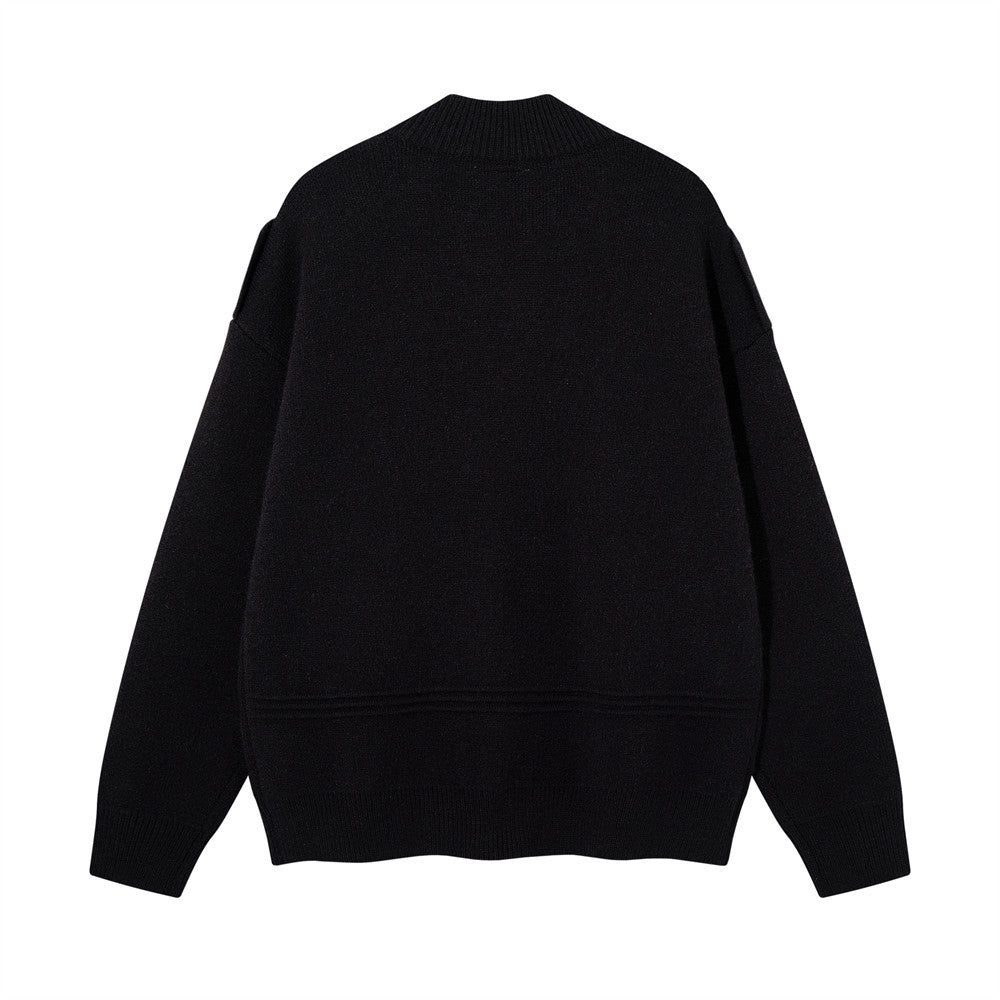 Cardigan zippé en maille à galons militaires – Col montant oversize avec