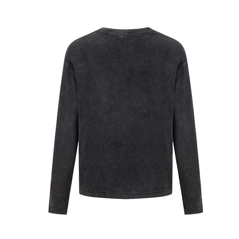 Vintage Rock Graphic Thermal-Longsleeve – Verwaschenes Schwarz