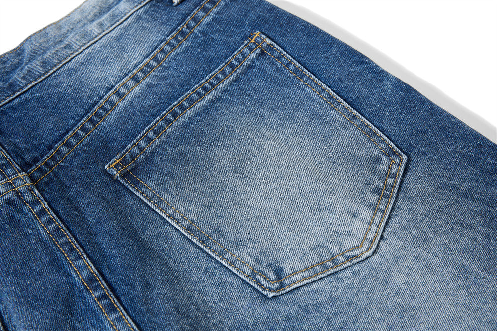 Baggy-Jeans mit weitem Bein – Knopfleiste, gewaschenes Dunkelblau, gerader High-Street-Schnitt