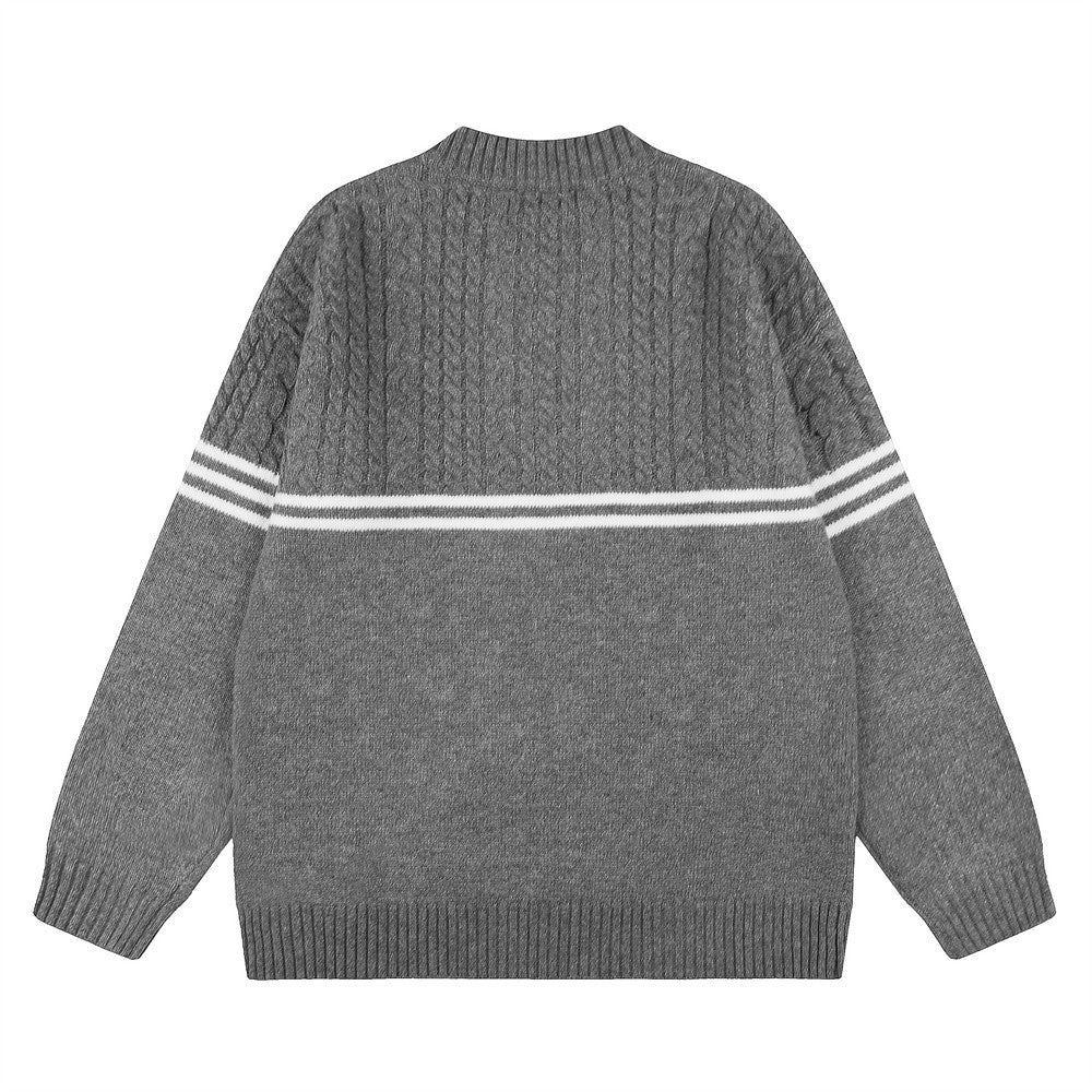 Herren-Pullover mit Reißverschluss – Cable-Knit-Half-Zip mit Streifen