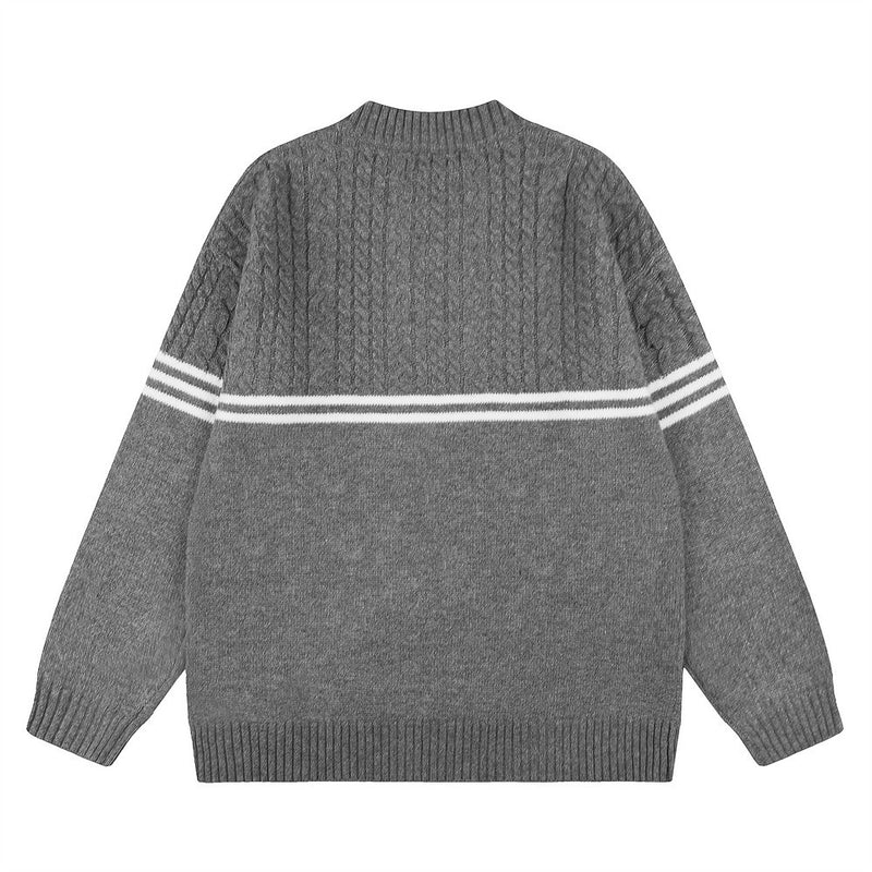Herren-Pullover mit Reißverschluss – Cable-Knit-Half-Zip mit Streifen
