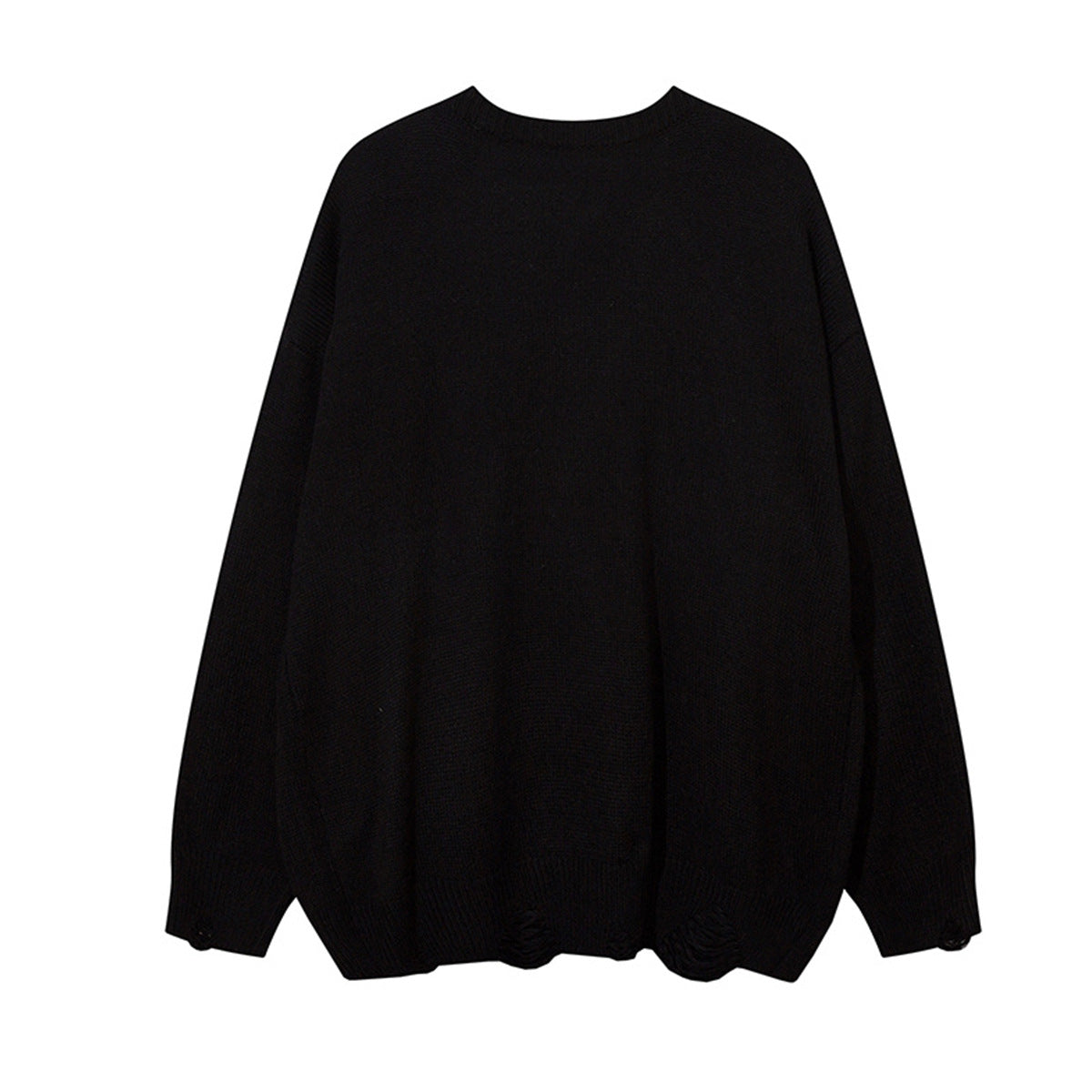 Distressed Knit Crewneck Sweater with Graffiti Letter Appliqué – Oversized