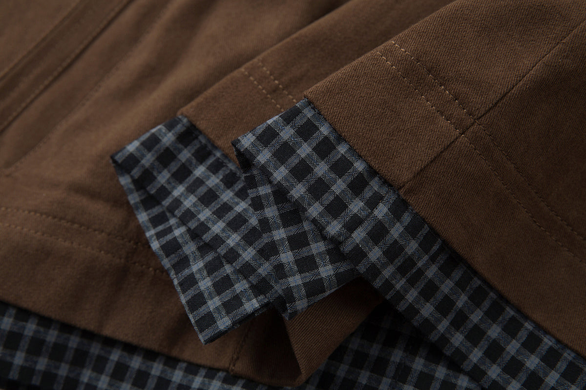 Men's Plaid-Lined Zip-Up Harrington Jacket – Layered Collar Workwear Coat
