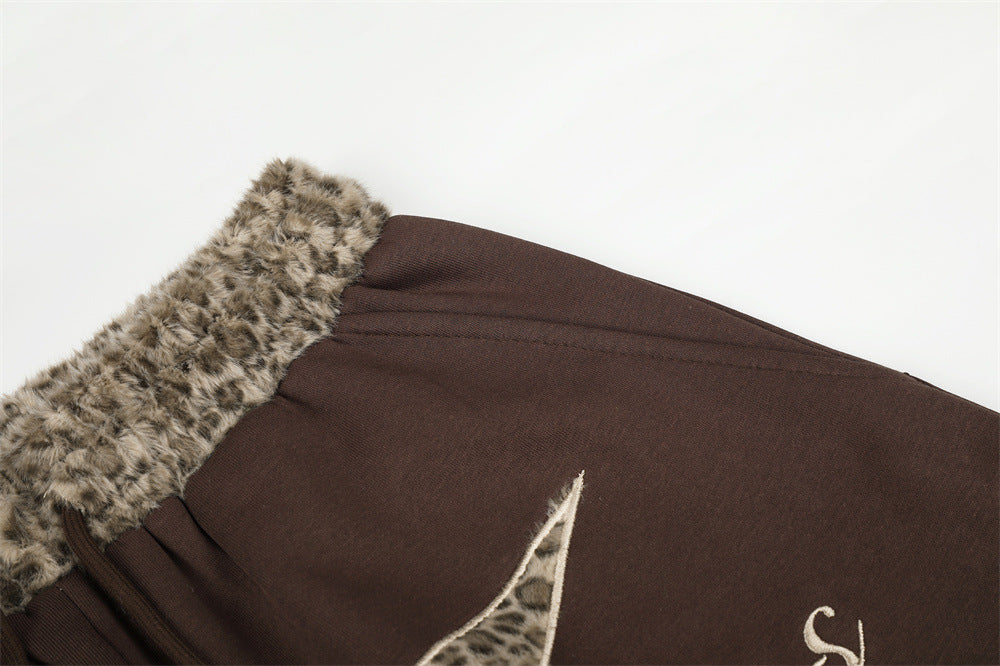 Wide-Leg Sweatpants with Leopard Print Star Patch & Drawstring Waist