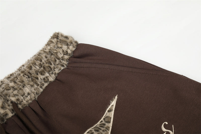 Wide-Leg Sweatpants with Leopard Print Star Patch & Drawstring Waist