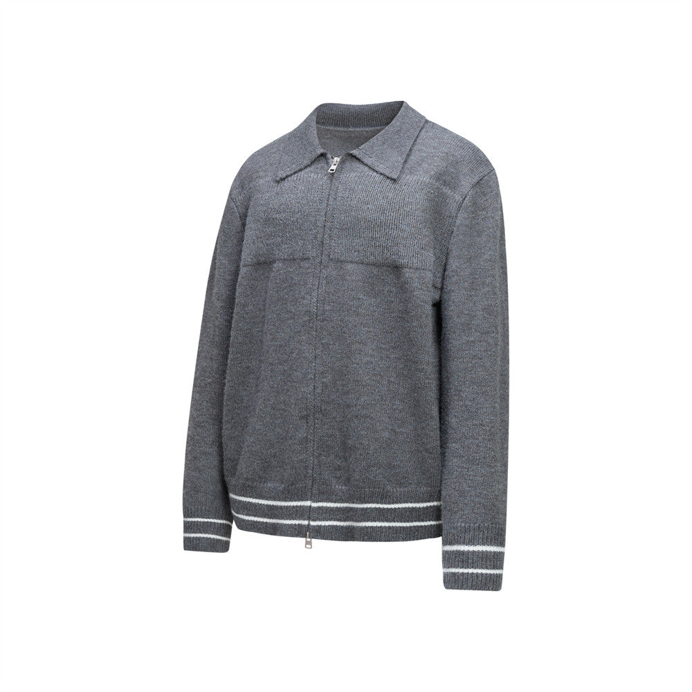 Men Zip Up Sweater Knit Polo Collar Cardigan – Relaxed Fit
