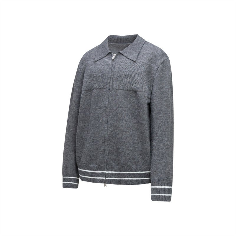 Men Zip Up Sweater Knit Polo Collar Cardigan – Relaxed Fit