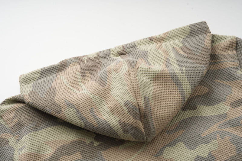 Camo Zip-Up Hoodie with Military Braid Detail – Cropped Fit