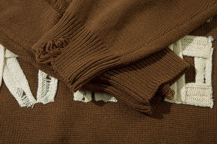 Pull en maille effet usé Agent Orange – Col rond oversize