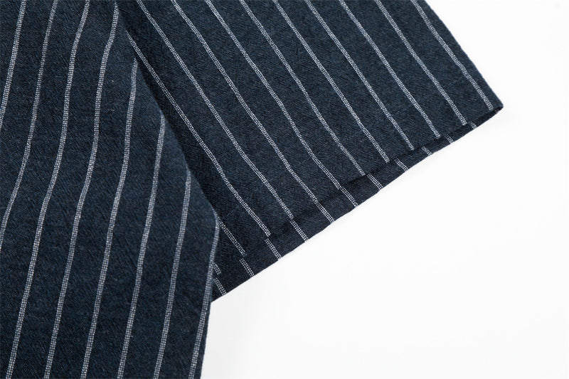 Men's Retro Pinstripe Short Sleeve Shirt – Oversized Colorblock Collar