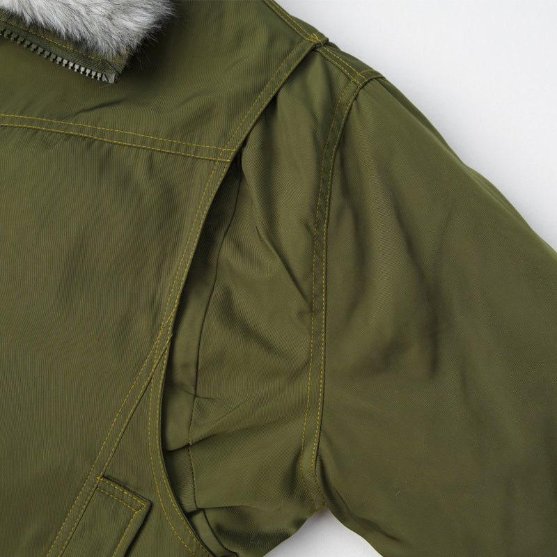 Full Zip Jacket Men Faux Fur Collar Padded Winter Bomber