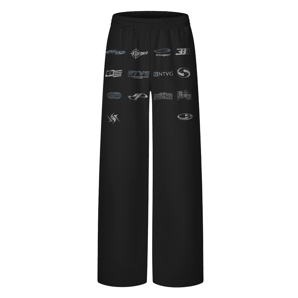Sweatpants mit Multi-Logo-Print und weitem Bein – Lässige Streetwear-Hose mit geradem Schnitt