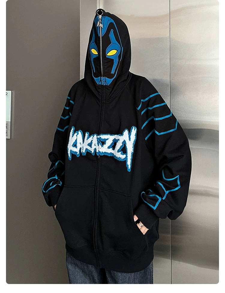 Cyberpunk Superhero-Inspired Hoodie - 400GSM Oversized Black Zip-Up Sci-Fi Sweatshirt