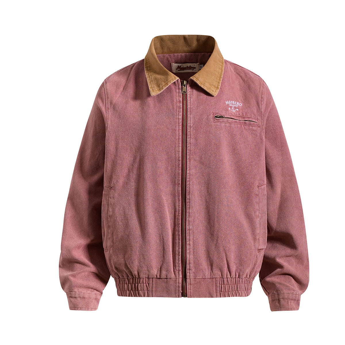 Chaqueta de lona lavada workwear con cuello de pana – Estilo barn de corte cuadrado