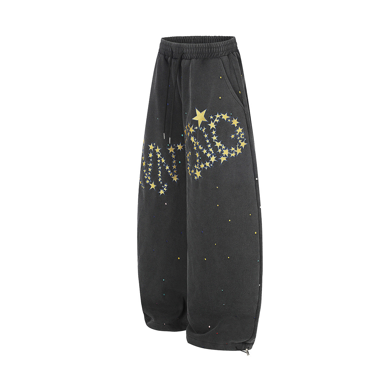 Pantalon de survêtement baggy à jambes larges, imprimé constellation d’étoiles, délavé